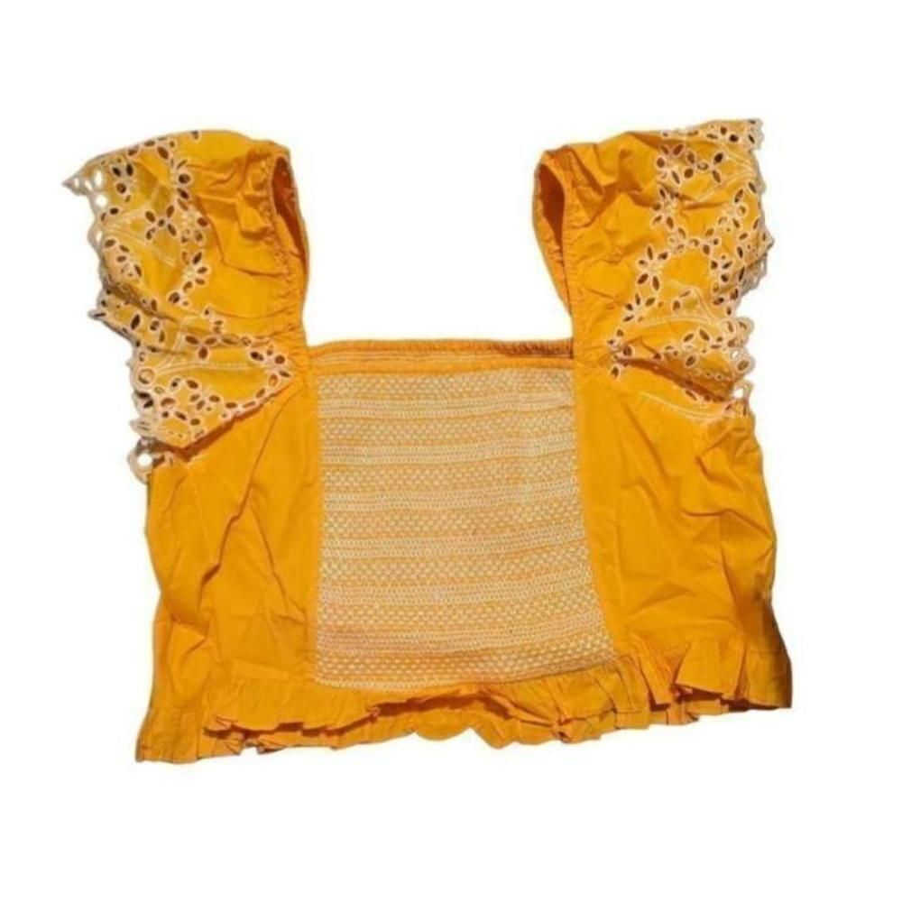 Tanya Taylor Austin Crop Top Square Neck Blouse Orange Size 22